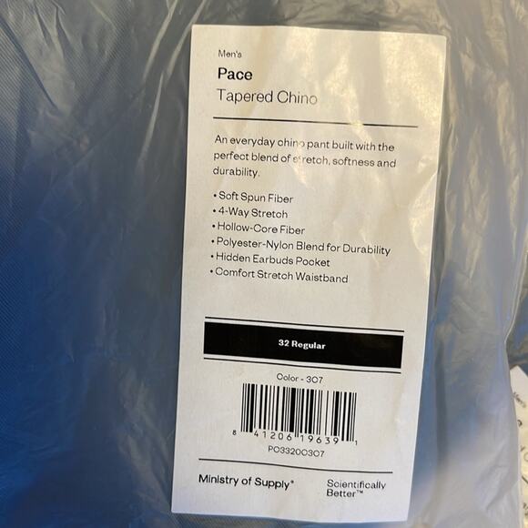 Ministry of Supply Men's Pace Tapered Chino Medium Grey 32R NWT - Picture 9 of 10